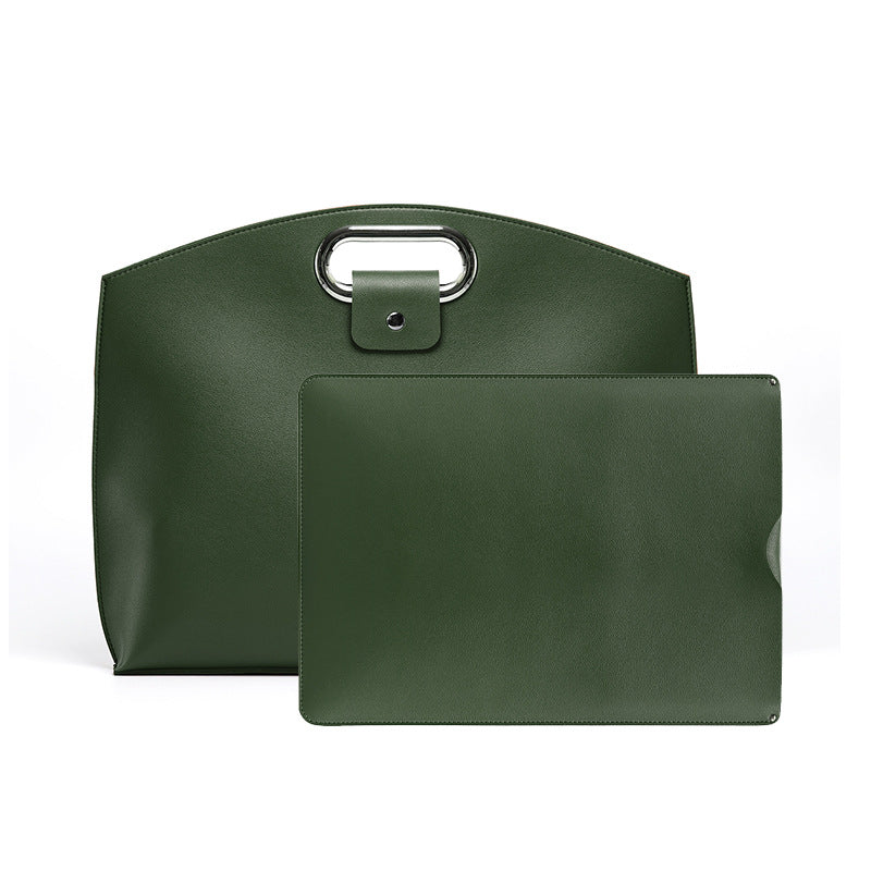 Green Elegant PU Leather Laptop Handbag & Sleeve - Protective and Stylish Laptop Case with Adjustable Strap for 15.6-inc