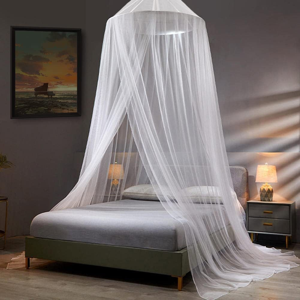 White Hanging Princess Bed Canopy Mosquito Net - Dome Bedding for Dorm Rooms & Bedrooms (Fits â‰¤1.5m Beds)