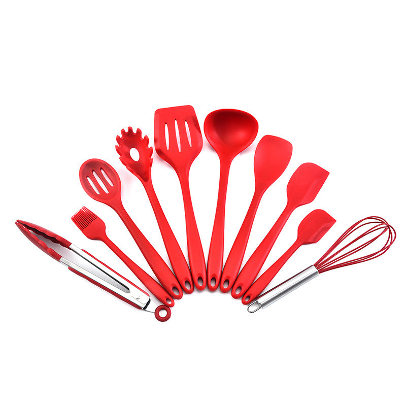 Red 10-Piece Premium Silicone Kitchen Utensil Set - Heat Resistant, Non-Stick Cookware