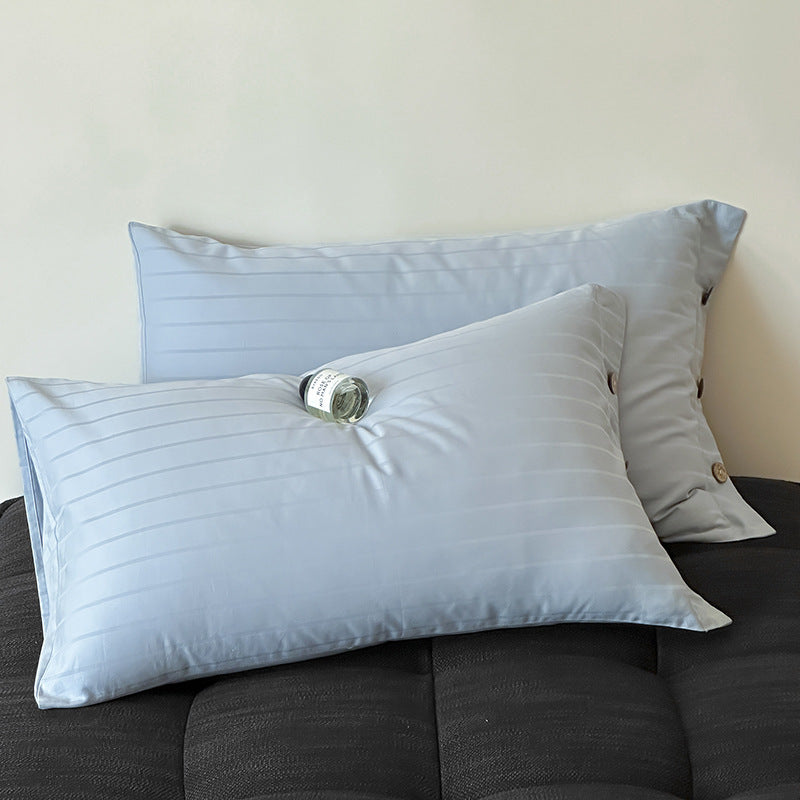 Blue Wide Stripes Long Staple Cotton Sateen Pillowcase Set - Jacquard Striped, Pure Cotton, 48x74cm (Pair)