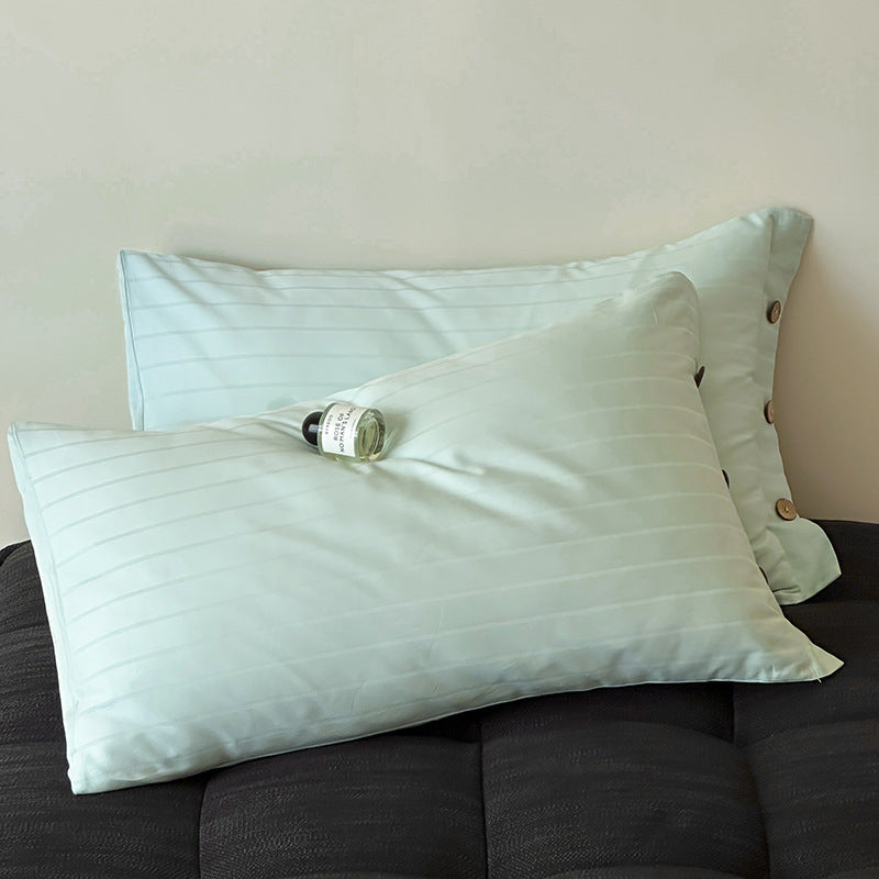 Bright Green Wide Stripes Long Staple Cotton Sateen Pillowcase Set - Jacquard Striped, Pure Cotton, 48x74cm (Pair)