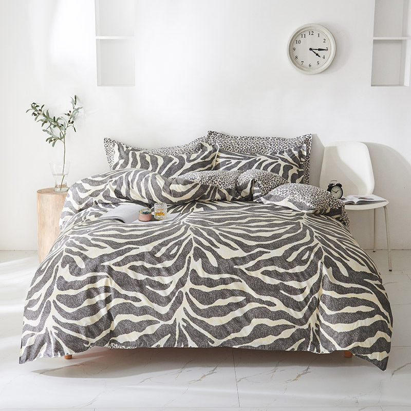 Grey Leopard Pattern 3-Piece Polyester Duvet Cover Set with 2 Pcs Pillowcases - Elegant Bedding, Machine Washable, 173x2