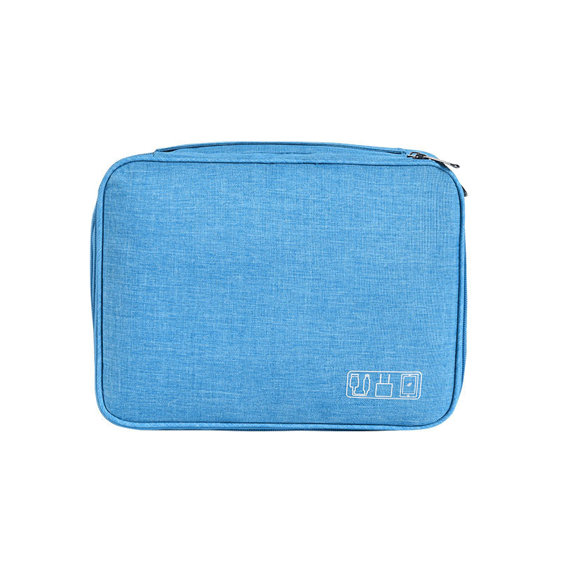 Light Blue Durable Three-Layer Earphone & Digital Organizer - Waterproof Cosmetic & Cable Storage Pouch(Photography props not included, only the bag)