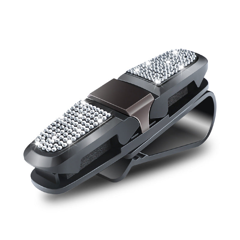 6 Pcs White Luxury Rhinestone Car Sun Visor Glasses Clip - Multi-Functional, 180Â° Rotatable, ABS Material