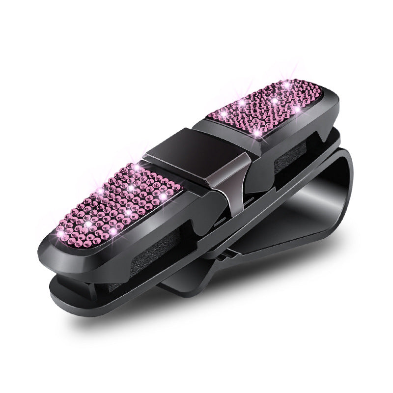 6 Pcs Pink Luxury Rhinestone Car Sun Visor Glasses Clip - Multi-Functional, 180Â° Rotatable, ABS Material