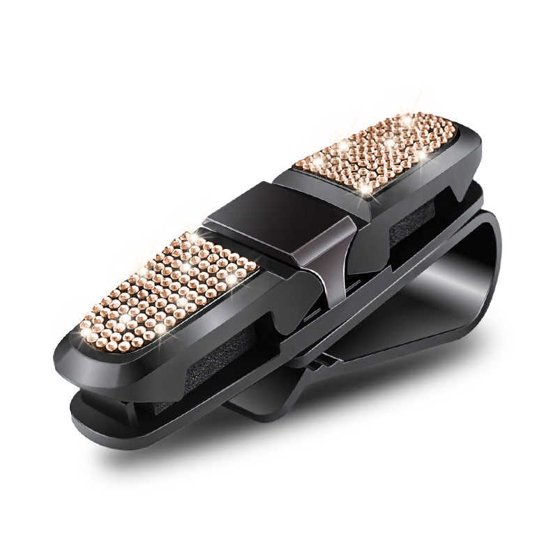 6 Pcs Light Gold Luxury Rhinestone Car Sun Visor Glasses Clip - Multi-Functional, 180Â° Rotatable, ABS Material