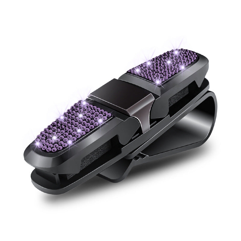 6 Pcs Purple Luxury Rhinestone Car Sun Visor Glasses Clip - Multi-Functional, 180Â° Rotatable, ABS Material