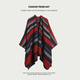 Red And Navy Ethnic Boho Shawl for Women - Stylish Split Cape for Travel and Cooling Rooms