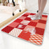 Red Checkered Pattern  PVC Non-Slip Bath Mat 45x75cm - Shower Drain Hole Design, Soft & Quick-Dry Bathroom Rug