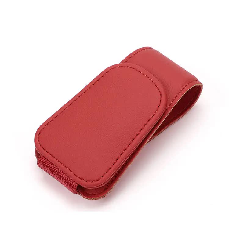 2 Pcs Red PU Leather Car Visor Sunglasses Holder - Multi-Functional Clip for Glasses, Cards & Tickets, 9.5x4.5cm