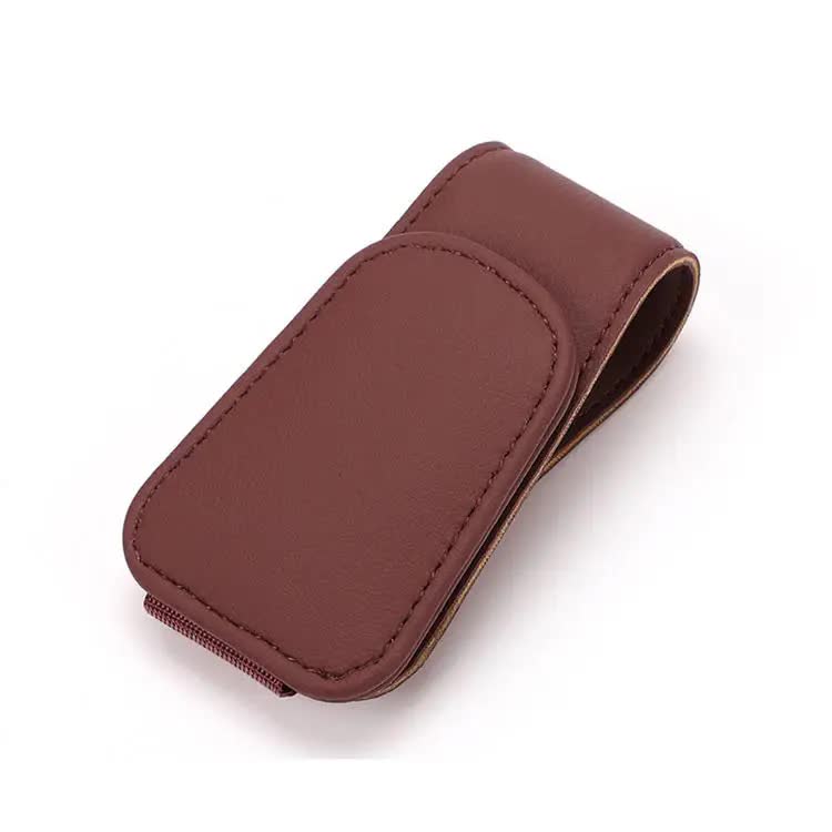 2 Pcs Wine Red PU Leather Car Visor Sunglasses Holder - Multi-Functional Clip for Glasses, Cards & Tickets, 9.5x4.5cm