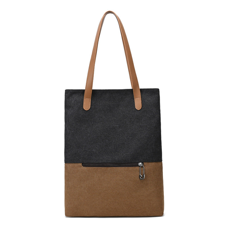 Black And Brown Canvas Tote Bag for Women - Multi-Use Shoulder Handbag & Backpack, Large Capacity, 30x10x40cm