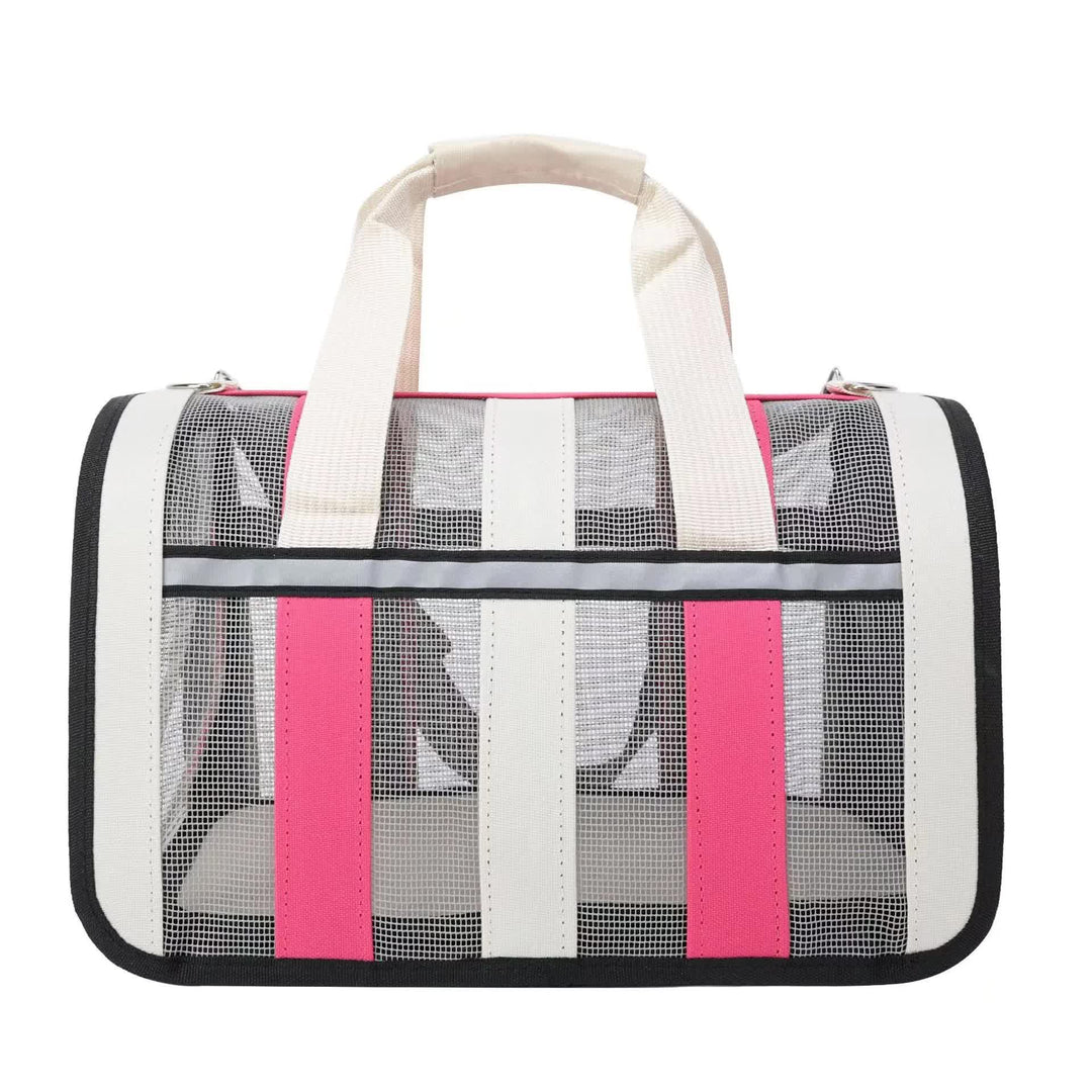 Size S Pink And White Foldable Pet Carrier Bag - Lightweight, Breathable, and Spacious for All Seasons