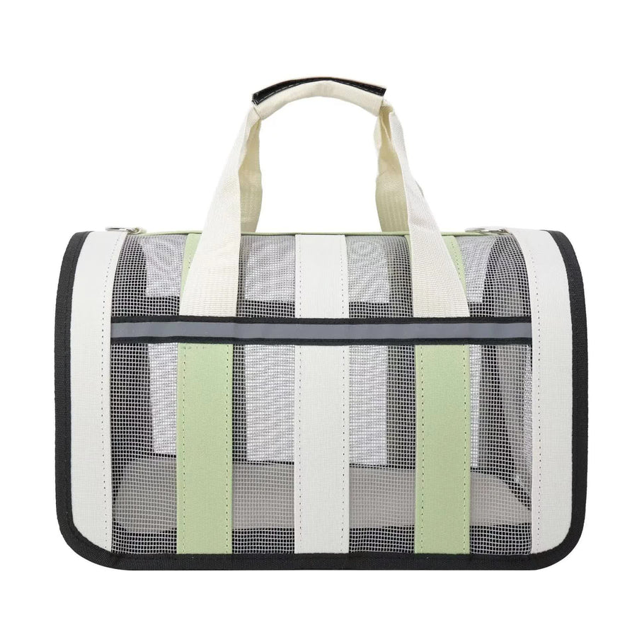 Size M Light Green And White Foldable Pet Carrier Bag - Lightweight, Breathable, and Spacious for All Seasons