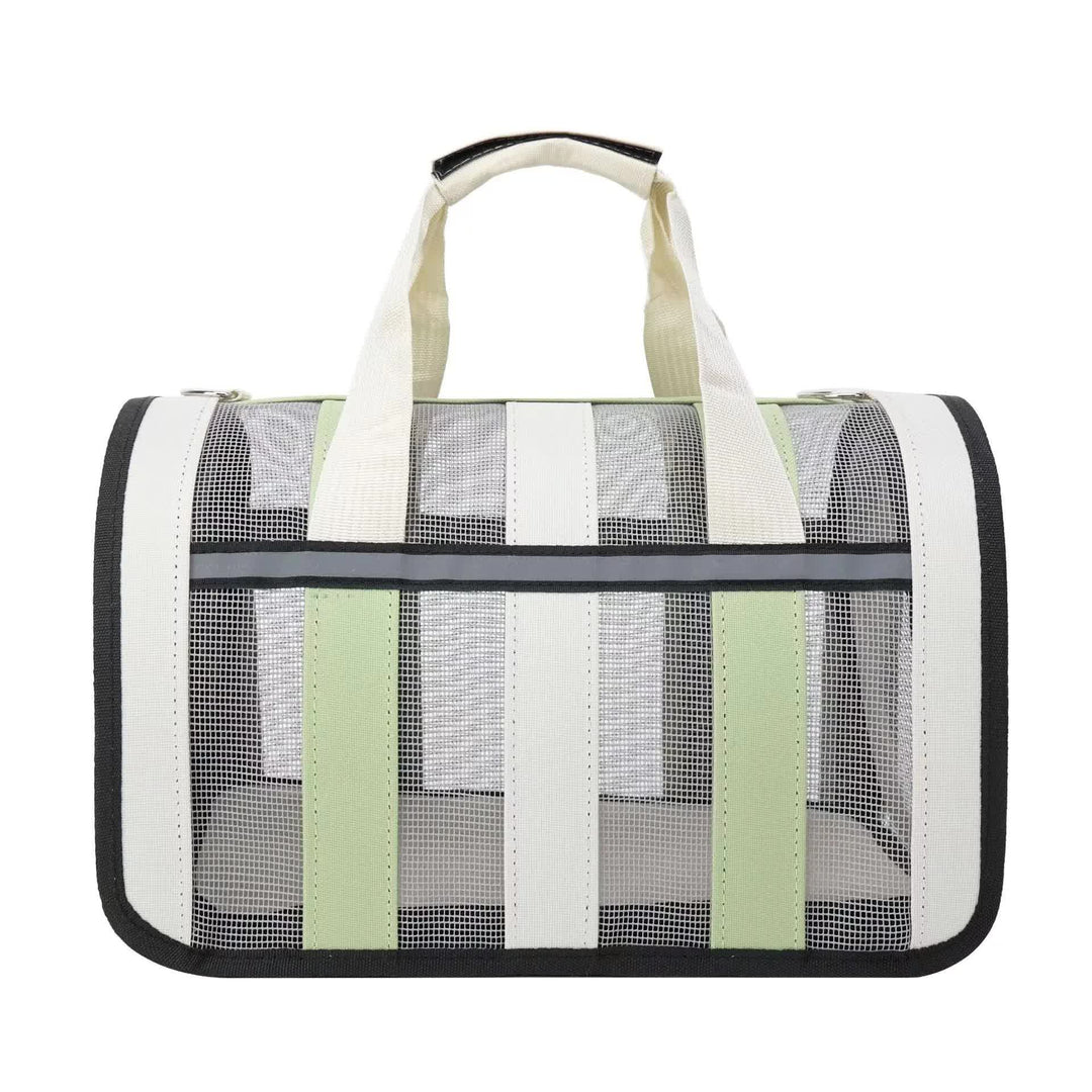 Size L Light Green And White Foldable Pet Carrier Bag - Lightweight, Breathable, and Spacious for All Seasons