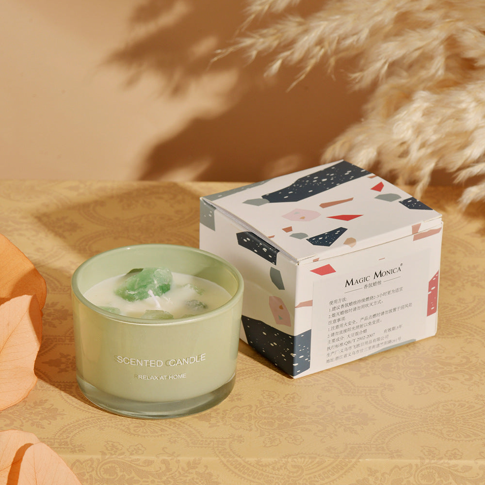 3 PCS (Gardenia)Macaron Crystal Stone Scented Candle - Aromatherapy Gift