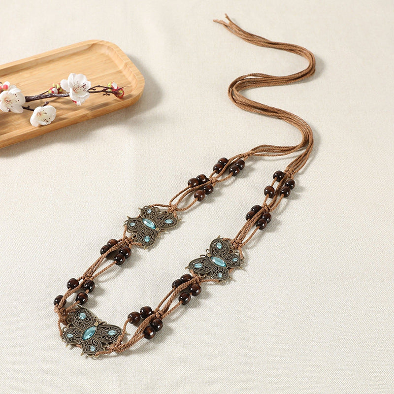 2 PCS Butterfly Ethnic Style Waist Chain - Beaded Bohemian Belt for Women