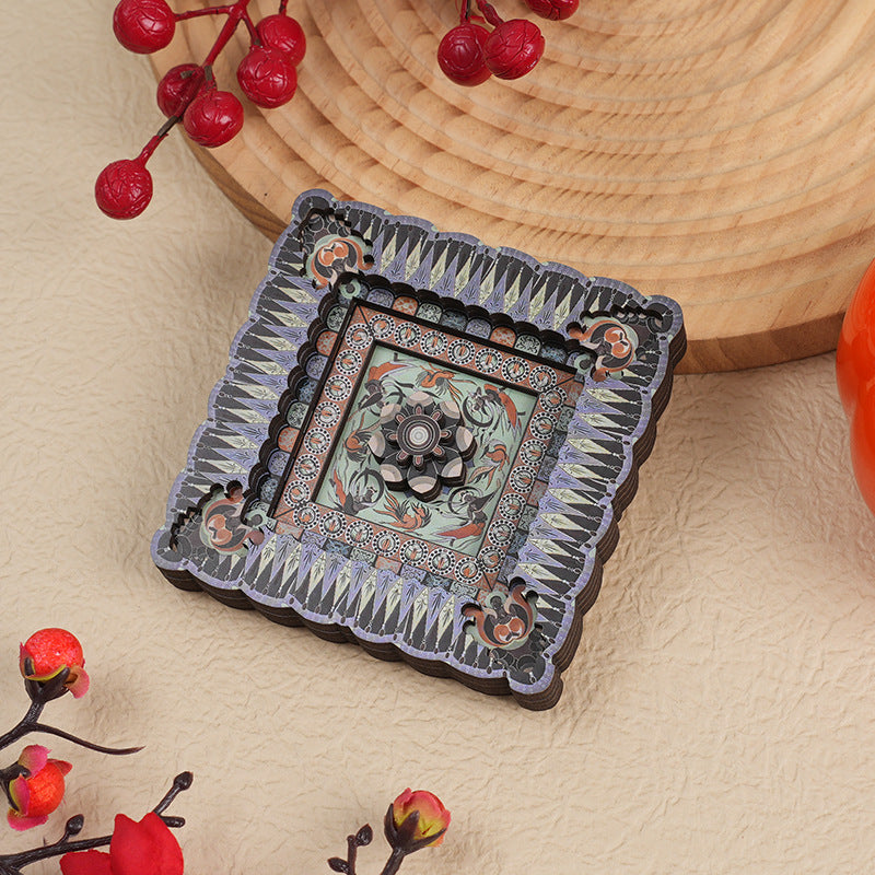 2-PCS 3D Wooden Fridge Magnet - Dunhuang Art Style, Creative Gift (Style 4)