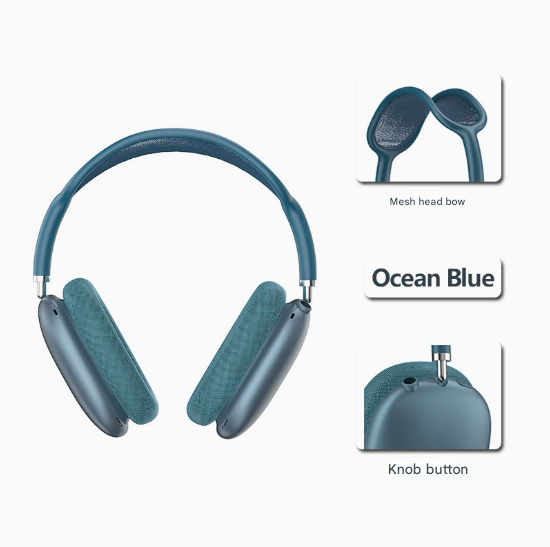 Blue Bluetooth Over-Ear Headphones - Mesh Headband, Wireless, Rotatable Earcups