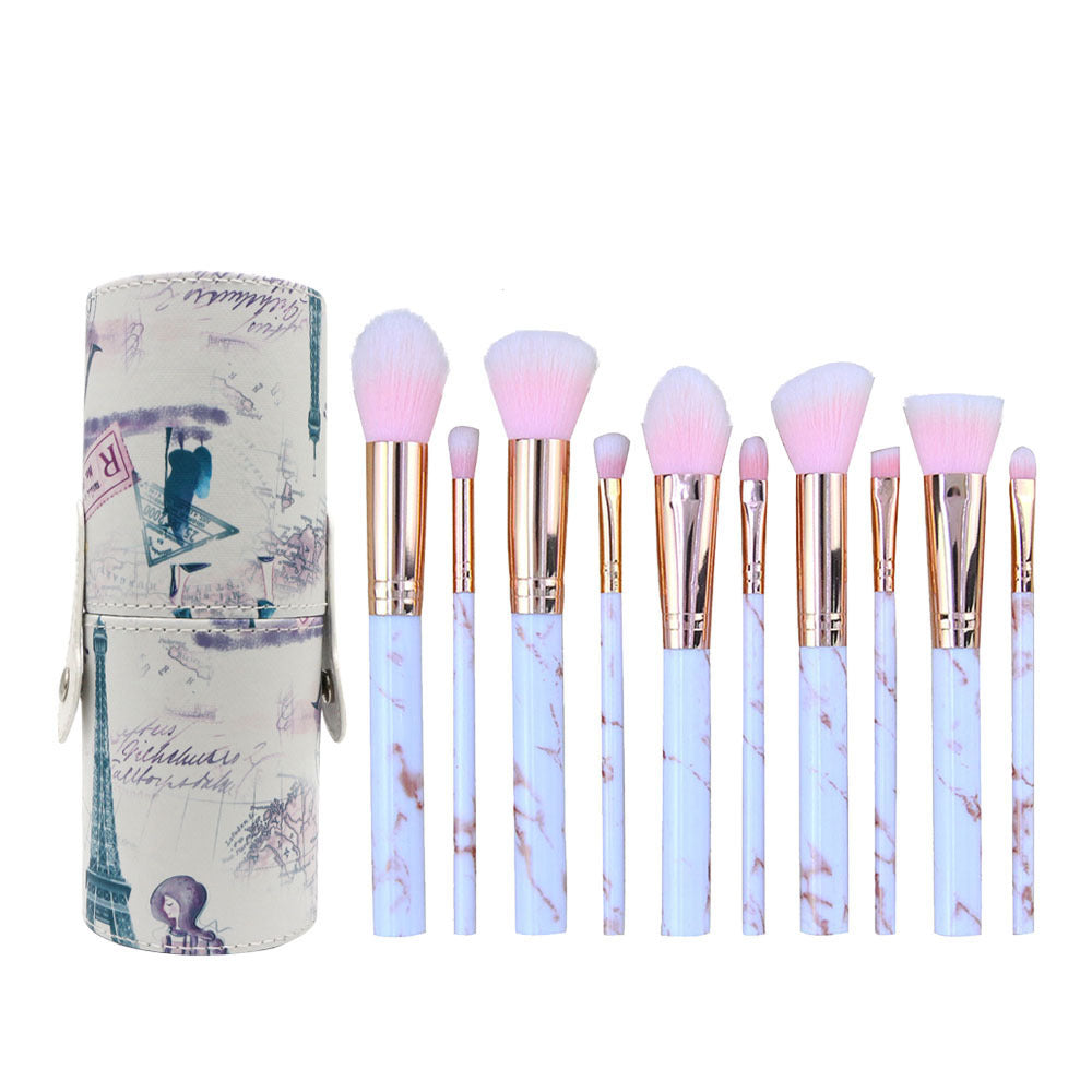 Barrel Pink Marble Makeup Brush Collection - 10 brushes for face, eyes and lips