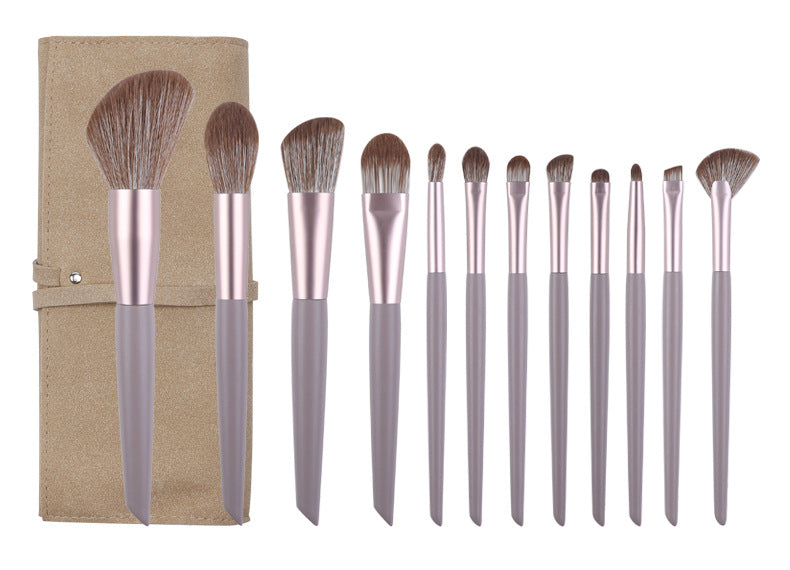 Brown Professional 12 Piece Makeup Brush Kit - Soft Synthetic Brushes for Face & Eyes