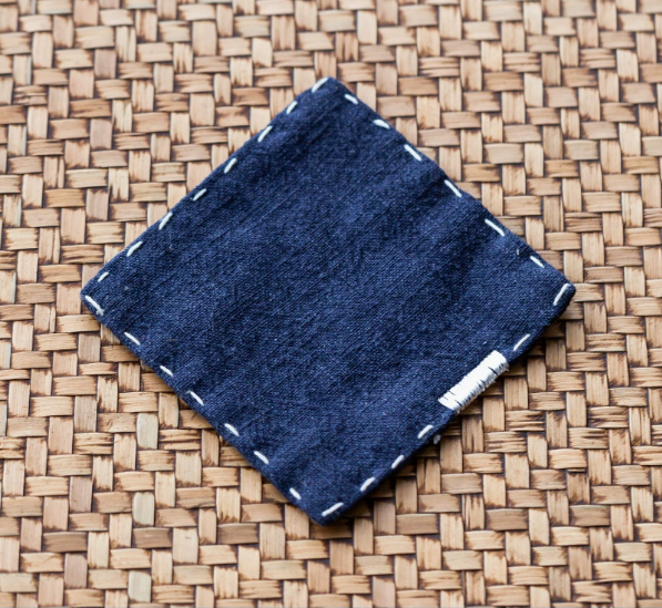 Navy Blue Chinese Style Linen Coasters - Set of 4, Hand-Embroidered Tea Mats (9x9cm)