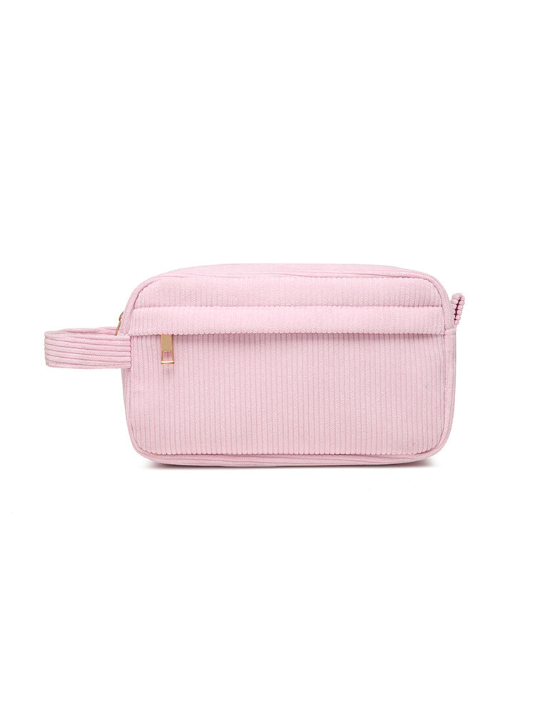 Pink 2-pcs Corduroy Pencil Case - Large Capacity Storage Bag