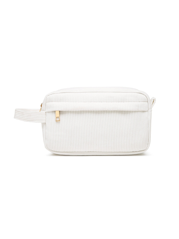 White 2-pcs Corduroy Pencil Case - Large Capacity Storage Bag