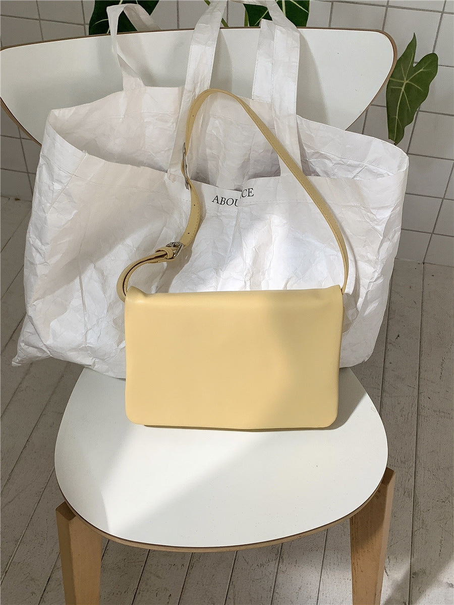 Yellow Minimalist Flap Shoulder Bag-Elegant Women's Double-Layer Crossbody