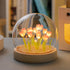 (Thirteen Pink Tulips) Glowing Tulip Dome Lamp -  Wooden Base, Bedside Table Decoration