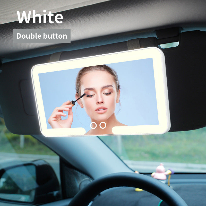 White double button Car Sun Visor Makeup Mirror with LED Light - Tri-Color, Touch Control