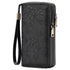 Black Embossed Design Large Capacity Vegan Leather Wallet with Wristlet
