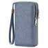Blue Embossed Design Large Capacity Vegan Leather Wallet with Wristlet
