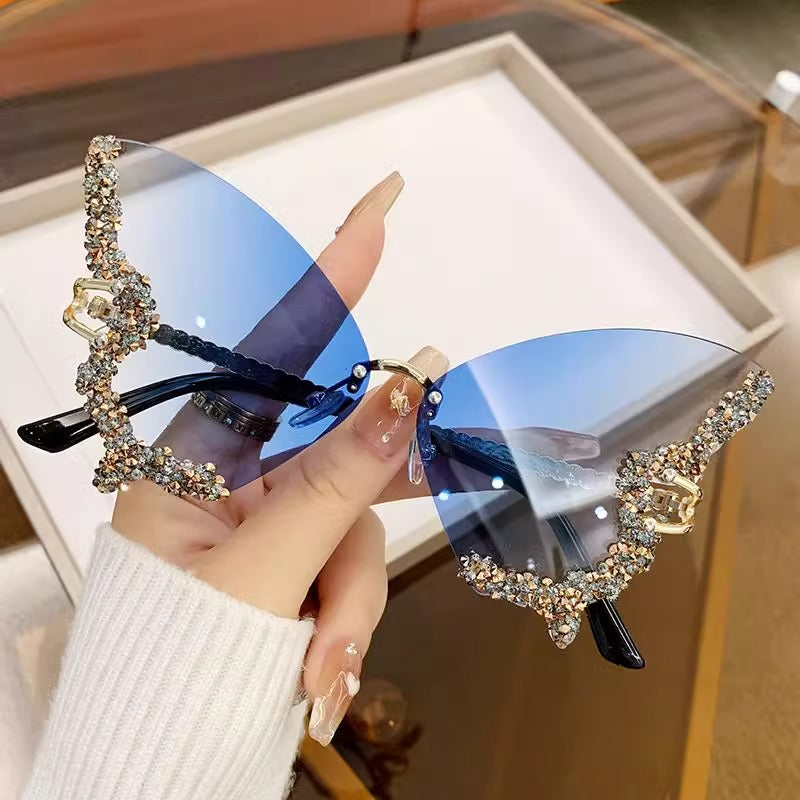 Blue 2 - PCS Fashion Street Style Sunglasses: Diamonte Butterfly Edition