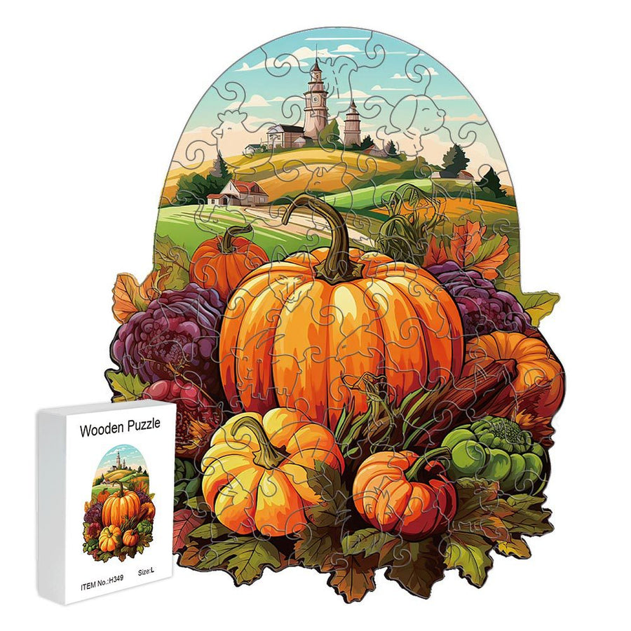Harvest Pumpkins Wooden Puzzle - Vegetable & Fruit Design, Home Decor, Educational Toy (Size S)