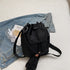 Black Casual Nylon Drawstring Bucket Bag - Adjustable Strap Crossbody Purse