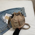 Khaki Casual Nylon Drawstring Bucket Bag - Adjustable Strap Crossbody Purse