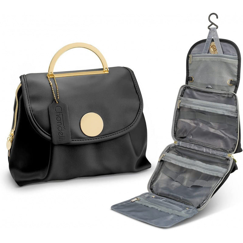 Black Stylish Travel Makeup Organizer Bag with Hanging Hook - Waterproof & Spacious Design