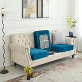2 Pcs Peacock Blue Elegant Polyester Sofa Cover - Full Protection Against Cat Scratches & Wear