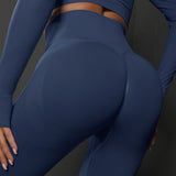 Size M Navy Blue Seamless High-Waisted Yoga Pants for Women - Lift Workout Leggings for Running, Gym, and Fitness