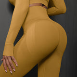 Size M Yellow Seamless High-Waisted Yoga Pants for Women - Lift Workout Leggings for Running, Gym, and Fitness
