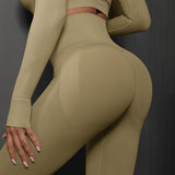 Size S Khaki Seamless High-Waisted Yoga Pants for Women - Lift Workout Leggings for Running, Gym, and Fitness