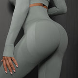 Size L Light Grey Seamless High-Waisted Yoga Pants for Women - Lift Workout Leggings for Running, Gym, and Fitness