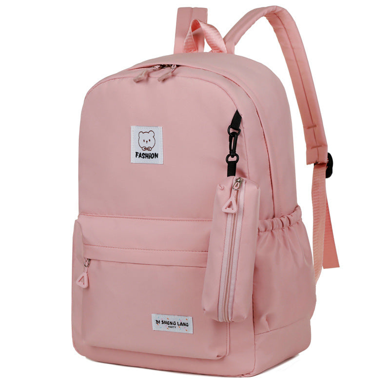 Pink Large Capacity Travel Backpack for Girls - Waterproof School Bag with Detachable Pencil Case