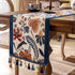 35x120cm Blue Pastoral Table Runner - Spring Floral Oil Painting Style with Tassels