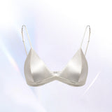 Size XL White French Style Mulberry Silk Wireless Bralette - Triangle Cup Anti-Sagging Bra for Fuller Busts, Lightweight Comfort