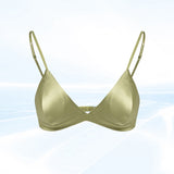 Size XL Green French Style Mulberry Silk Wireless Bralette - Triangle Cup Anti-Sagging Bra for Fuller Busts, Lightweight Comfort