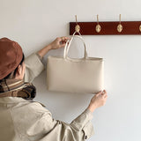 Beige Large Capacity Tote Bag - Minimalist PU Leather Handbag for Daily Commute