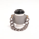 2 Pcs Grey Detachable Chain Coffee Cup Sleeve - PU Leather Insulated Cup Holder with Handle, 16cm Top, 70g(Cup not included, only cup sleeve and chain)
