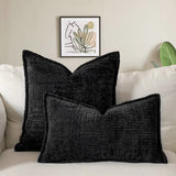 Black Chenille Crosshatch Textured Pillow Covers Set of 2 - Modern Minimalist Sofa Bed Cushion Covers 45x45cm & 30x50cm(without pillow core)